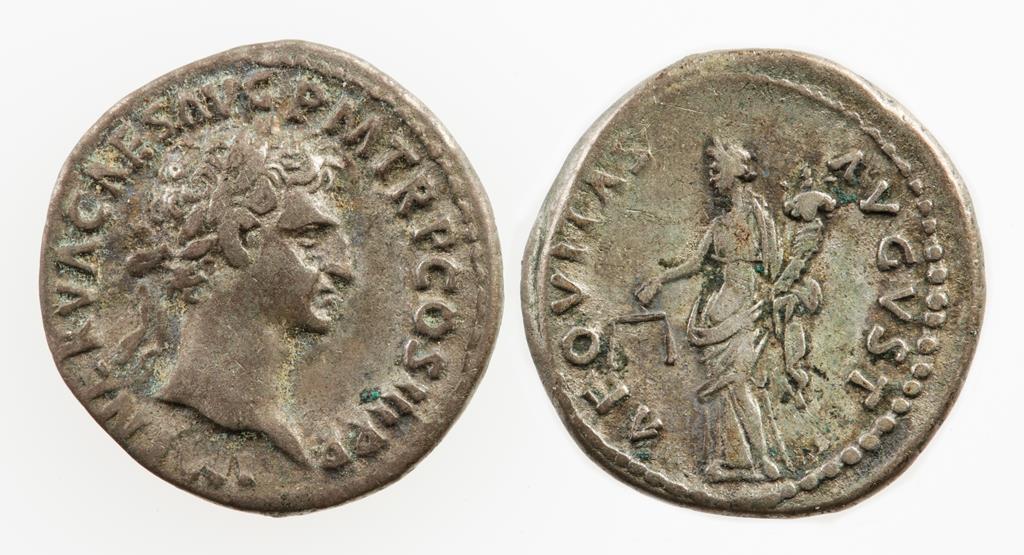 ROMAN EMPIRE. NERVA, 96-98 A.D. AR DENARIUS. Laureate head right, Aequitas standing left, holding