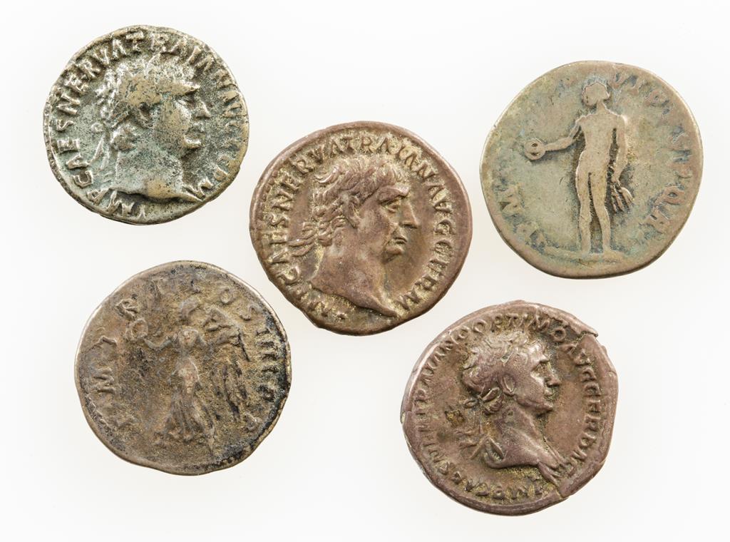 ROMAN EMPIRE. TRAJAN, 98-117 A.D. AR DENARIUS. Various reverse types. (8 coins)