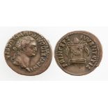 ROMAN EMPIRE. DOMITIAN, UNDER TITUS. AR DENARIUS, 80 A.D. Laureate head right, garlanded alter