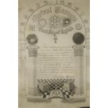 A MASONIC GRAND LODGE MEMBERSHIP CERTIFICATE, to Susan Edith Champneys 1863-1928. The certificate