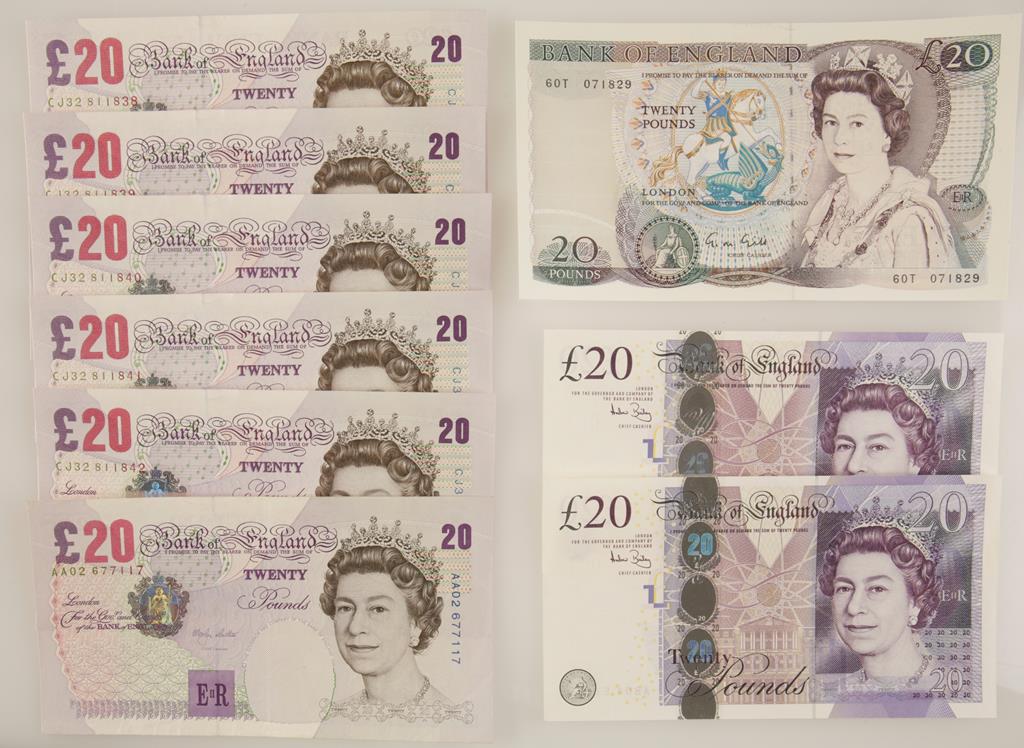 BANK OF ENGLAND, £20 BANKNOTES, Gill, Lowther and Bailey, including a set of five consecutive