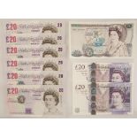 BANK OF ENGLAND, £20 BANKNOTES, Gill, Lowther and Bailey, including a set of five consecutive