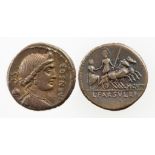 ROMAN REPUBLIC. FARSULEIUS MENSOR, 75 B.C. AR DENARIUS. Diademed bust of Liberty between 'S.C',