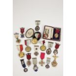 A COLLECTION OF SILVER GILT AND ENAMELED MASONIC JEWELS/MEDALS, including Steward, other types and