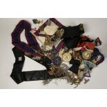 A LARGE COLLECTION OF MASONIC REGALIA, including cloth neck bands, fittings and associated items