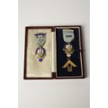 A GOLD AND ENAMELED MASONIC PASTMASTER JEWEL/MEDAL, Campanile Lodge No. 5507, and a silver gilt