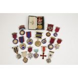 A SELECTION OF SILVER GILT AND ENAMEL MASONIC JEWELS/MEDALS, and other medals including Steward,