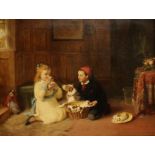 GEORGE BERNARD O'NEIL (1828-1917) A study of young children in an interior with a dog and a basket