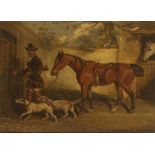 ATTRIBUTED TO SAMUEL ALKEN (1824-1894) A study of a man leading his horse into a stable