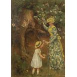 GEORGE CARLINE (1855-1920) Gathering blossom, signed lower left, oil on panel, 11.25" x 8.25". See