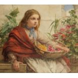 WILLIAM CHARLES THOMAS DOBSON (1817-1898) A young girl seated with a basket of flowers,