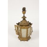 A VENETIAN STYLE GILT METAL HANGING LANTERN of tapering hexagonal form with all over scrolling