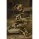 WILLIAM HENRY HAMILTON TROOD (1848-1899) Hound puppies at play while other animals look on, signed