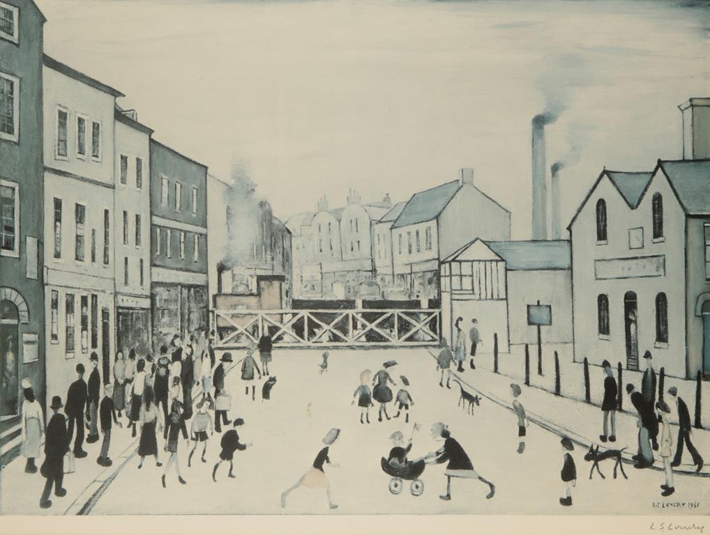 •LAURENCE STEPHEN LOWRY (1887-1976) "Level Crossing", signed in the margin, 16" x 22.25"