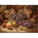 OLIVER CLARE (1853-1927) A pair of still life studies of fruits in a woodland setting, signed