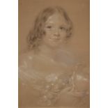 ENGLISH SCHOOL, 19th century, A study of a young girl holding fruit, indistinctly signed and dated