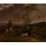 ATTRIBUTED TO JOHN SAMUEL RAVEN (1829-1877) A wildfowl shooting scene, oil on panel, 4.25" x 5.25"