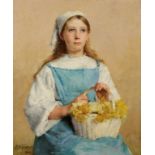 •STANHOPE ALEXANDER FORBES RA (1857-1947) "Young Breton Girl with a basket of daffodils", signed and