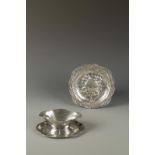 KAYSERZINN: AN ART NOUVEAU PEWTER SAUCEBOAT, 8.5" wide, and a similar "dish" (2)