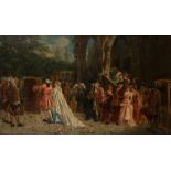 ENGLISH SCHOOL, 19th century Figures emerging from a cathedral after a wedding, indistinctly