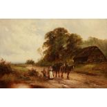 •J. WALTER GOZZARD (1888-1950) Horses and figures on a county path, signed lower right, oil on