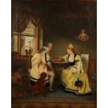 J, MORGAN, 19th century A genre painting depicting a man and woman in classical dress playing