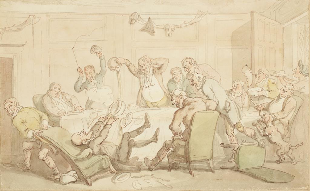 THOMAS ROWLANDSON (1756-1827), Dr. Syntax series "Accident at the Club", watercolour, 6"x 9.5".