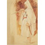 JOHN FREDERICK LEWIS R.A (1805-1876) "A Moroccan Soldier", pencil and Watercolour, 14.25" x 9.25".