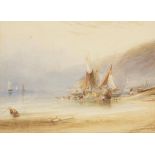 ATTRIBUTED TO THOMAS MILES RICHARDSON SNR (1784-1848) Moored boats and fishermen, watercolour, 9"x