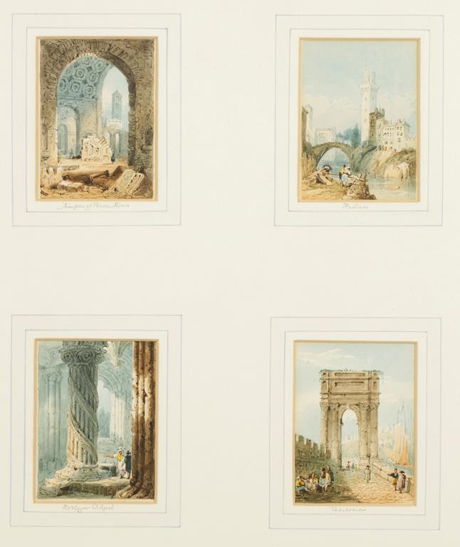 JOHN SKINNER PROUT (1806-1876), A set of four miniature studies of classical ruins, watercolour, 3"x