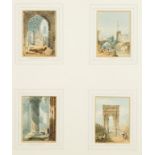 JOHN SKINNER PROUT (1806-1876), A set of four miniature studies of classical ruins, watercolour, 3"x
