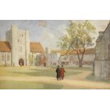 HORACE VAN RUITH (1839-1923) A view of Winchester College Chapel with figures walking,