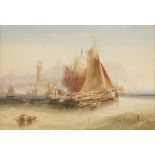 ATTRIBUTED TO THOMAS MILES RICHARDSON SNR (1784-1848) Fishing boats in harbour, watercolour, 12"x