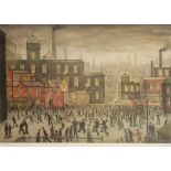 •LAURENCE STEPHEN LOWRY RA (1887-1976) "Our Town", published by Grove Galleries Ltd, Manchester.