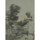 ENGLISH SCHOOL (19th century), A figure collecting water in a landscape, pencil, 7.5"x 10"