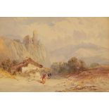 WILLIAM ROXBY BEVERLEY (1811-1899) An alpine scene with dwellings beneath a mountain top castle,