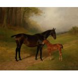 •PERCY EARL (fl. 1909-1930) "First Flight & Foal, August 1911", A study of a horse and its foal in a