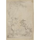 ATTRIBUTED TO ALEXANDRE MOITTE (1750-1828) A girl with a chained dancing bear, pencil, 5.5" x 3.75"