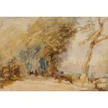 DAVID COX SENIOR (1783-1859) "The Path by the River", watercolour and charcoal, Agnew & Sons Ltd