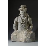 A FINE GANDHARAN GREY SCHIST BODHISATTVA MAITREYA