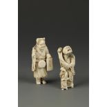 TWO JAPANESE IVORY FIGURE NETSUKE