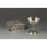 A JAPANESE SILVER-CASED BOX AND A CHINESE SILVER GOBLET