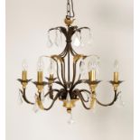 A VICTORIAN STYLE GILT METAL AND CUT GLASS CHANDELIER