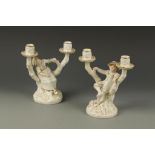 A PAIR OF WORCESTER HADLEY PORCELAIN CANDLESTICKS