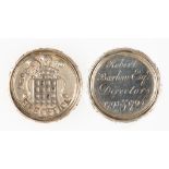 A GEORGE III SILVER WESTMINSTER FIRE OFFICE DIRECTOR'S MEDAL / PASS, circular with portcullis