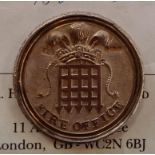 A GEORGE III SILVER WESTMINSTER FIRE OFFICE DIRECTOR'S MEDAL / PASS, circular with portcullis