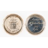 A GEORGE III SILVER WESTMINSTER FIRE OFFICE DIRECTOR'S MEDAL / PASS, circular with portcullis