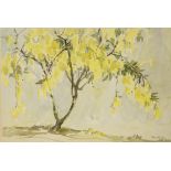YONGMUNSEN (1896-1962) A tree with yellow leaves in a landscape, watercolour, signed lower right and