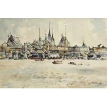 SAWASDI TANTISUK (1925-2009) Thai buildings (probably Bangkok) viewed across a river, watercolour,