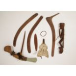 A COLLECTION OF PAPUA NEW GUINEA AND ABORIGINAL ARTEFACTS including a Papua New Guinea axe with a